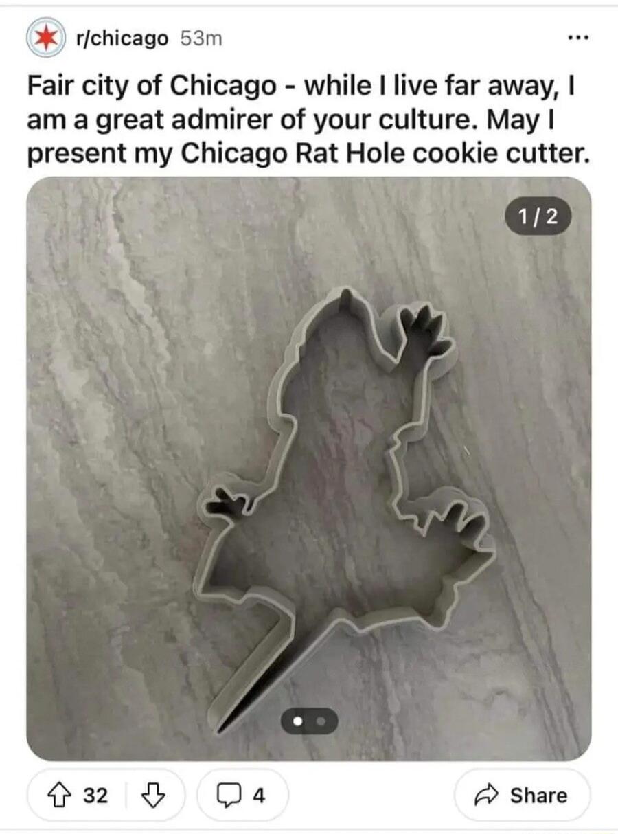 rlchicago 53m Fair city of Chicago while live far away am a great admirer of your culture May present my Chicago Rat Hole cookie cutter