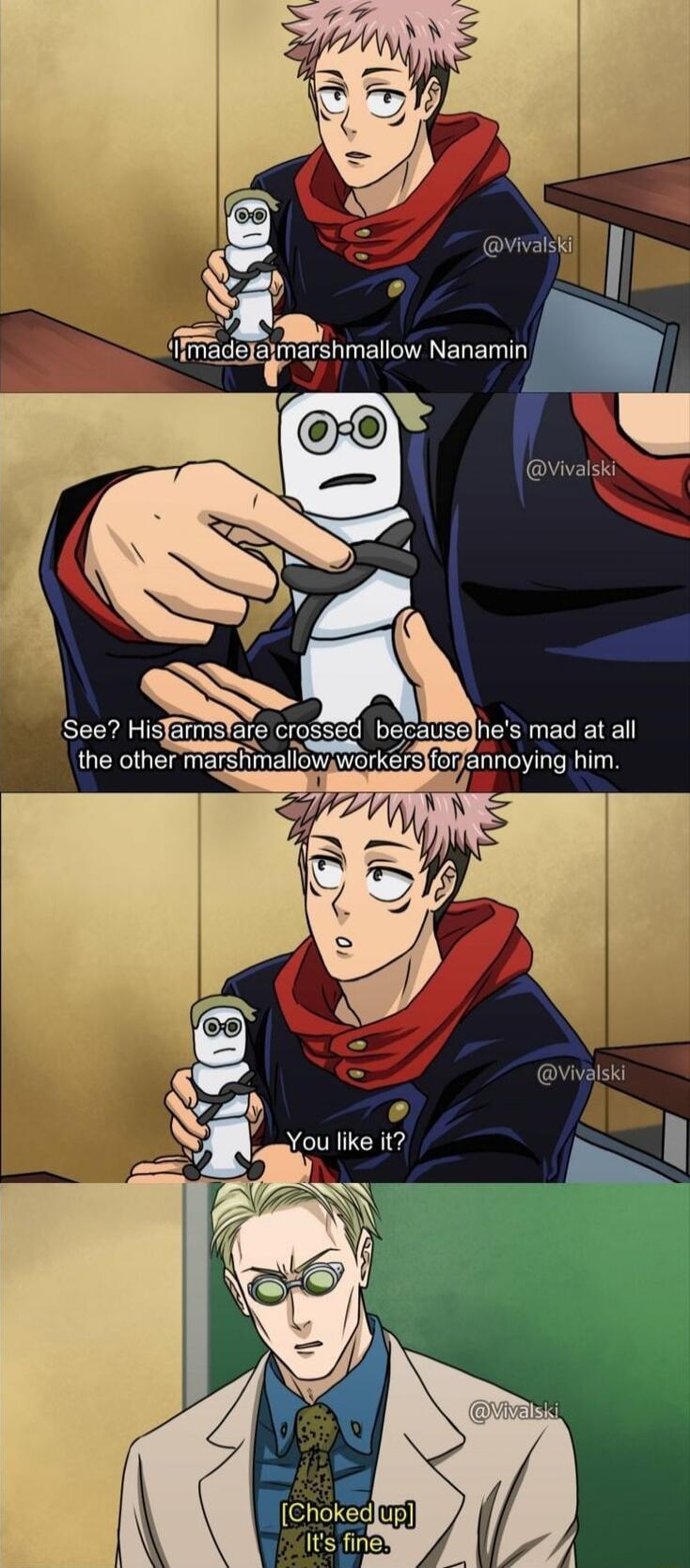 See HisfarmsYare crossed becausejhes mad at all SErslare croseed be the othermarshmallowaworkersgogannoying him