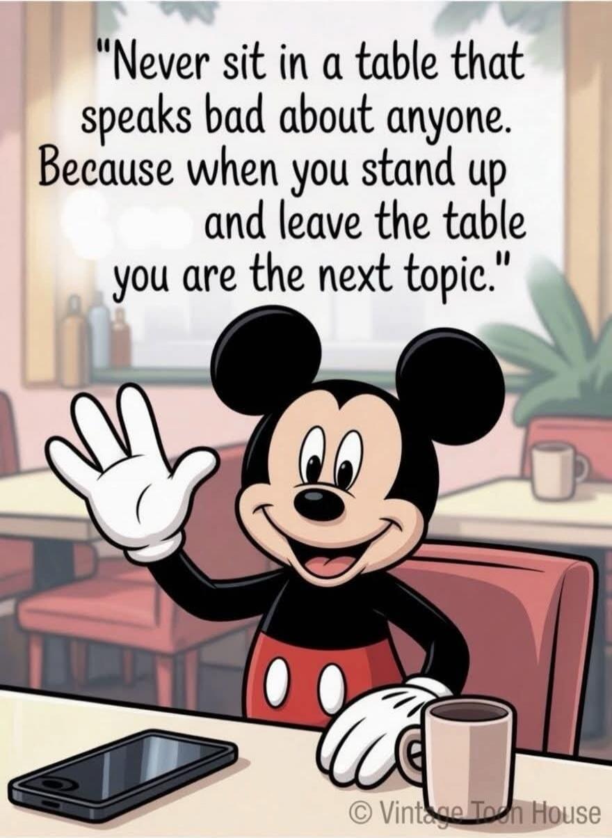 Never sit in a table that speaks bad about anyone. Because when you stand up and leave the table you are the next topic.
