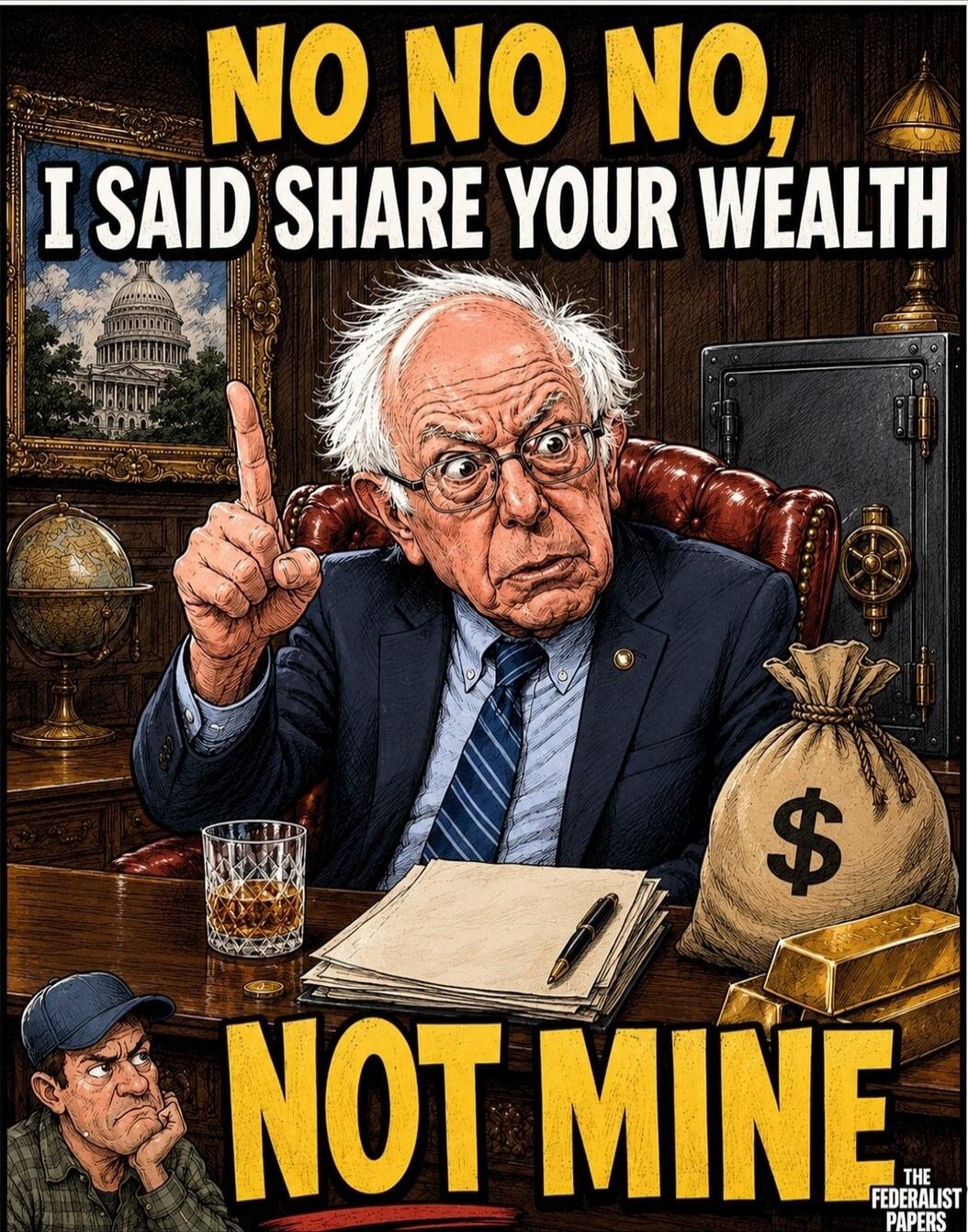 NO NO NO, I SAID SHARE YOUR WEALTH NOT MINE. THE FEDERALIST PAPERS.