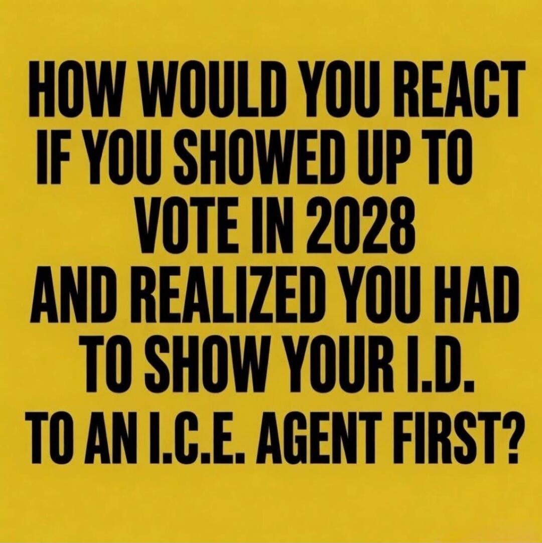 HOW WOULD YOU REACT IF YOU SHOWED UP TO VOTE IN 2028 AND REALIZED YOU HAD TO SHOW YOUR I.D. TO AN I.C.E. AGENT FIRST?