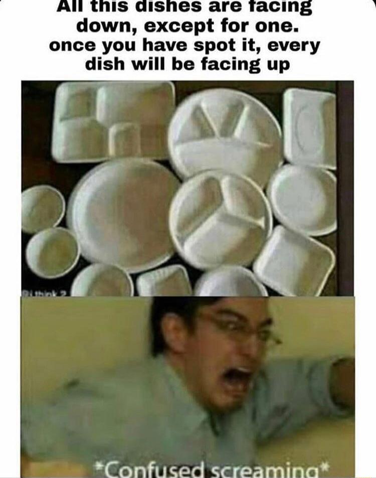 down except for one once you have spot it every dish will be facing up Confuced screamina