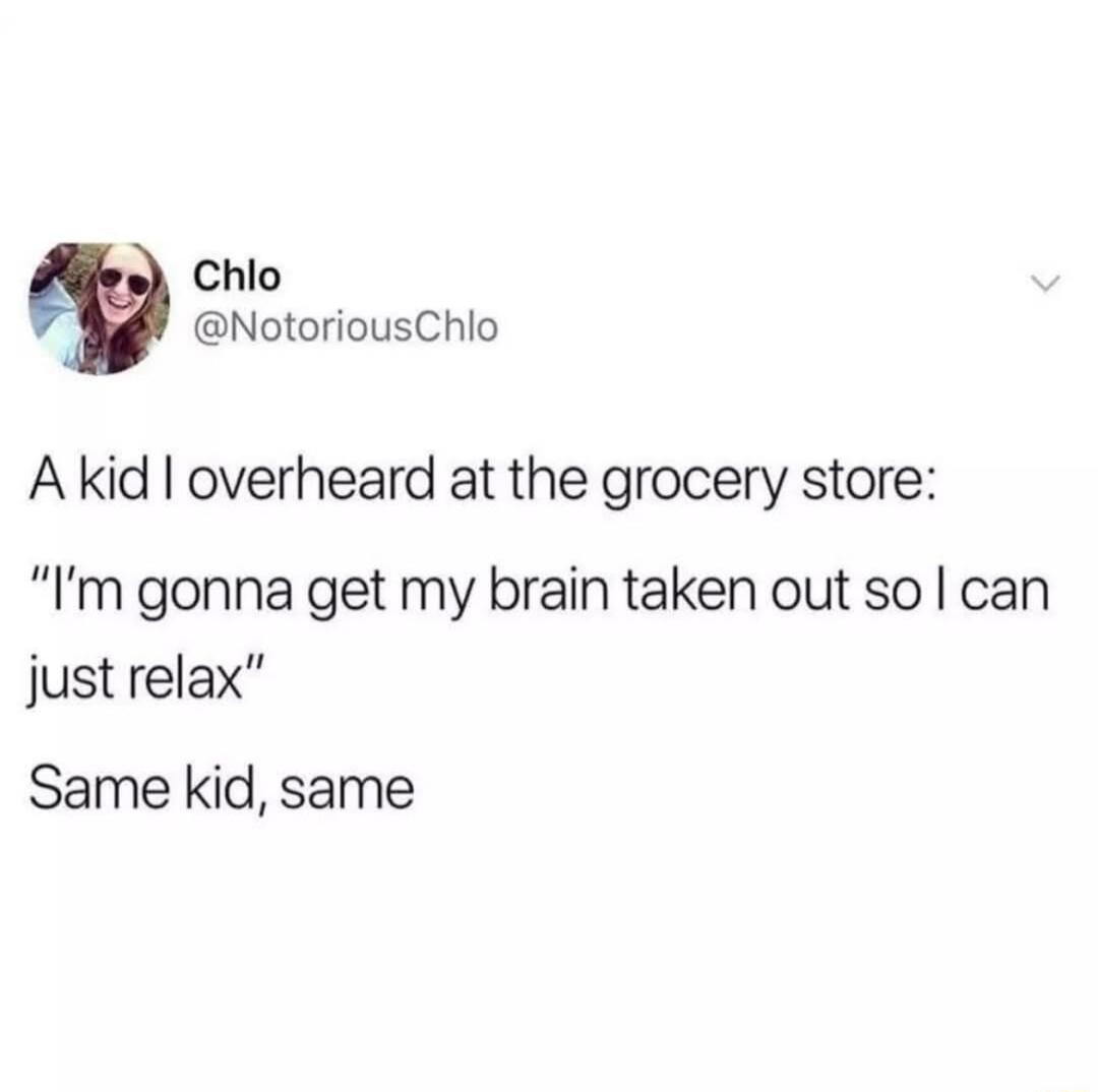 Chlo NotoriousChlo Akid overheard at the grocery store Im gonna get my brain taken out so can just relax Same kid same