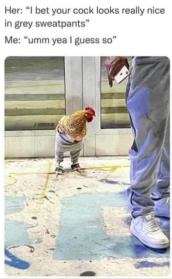 Her I bet your cock looks really nice in grey sweatpants Me umm yea guess so
