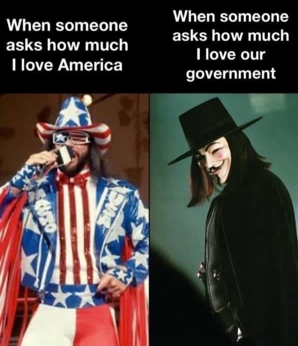 When someone asks how much I love America
When someone asks how much I love our government