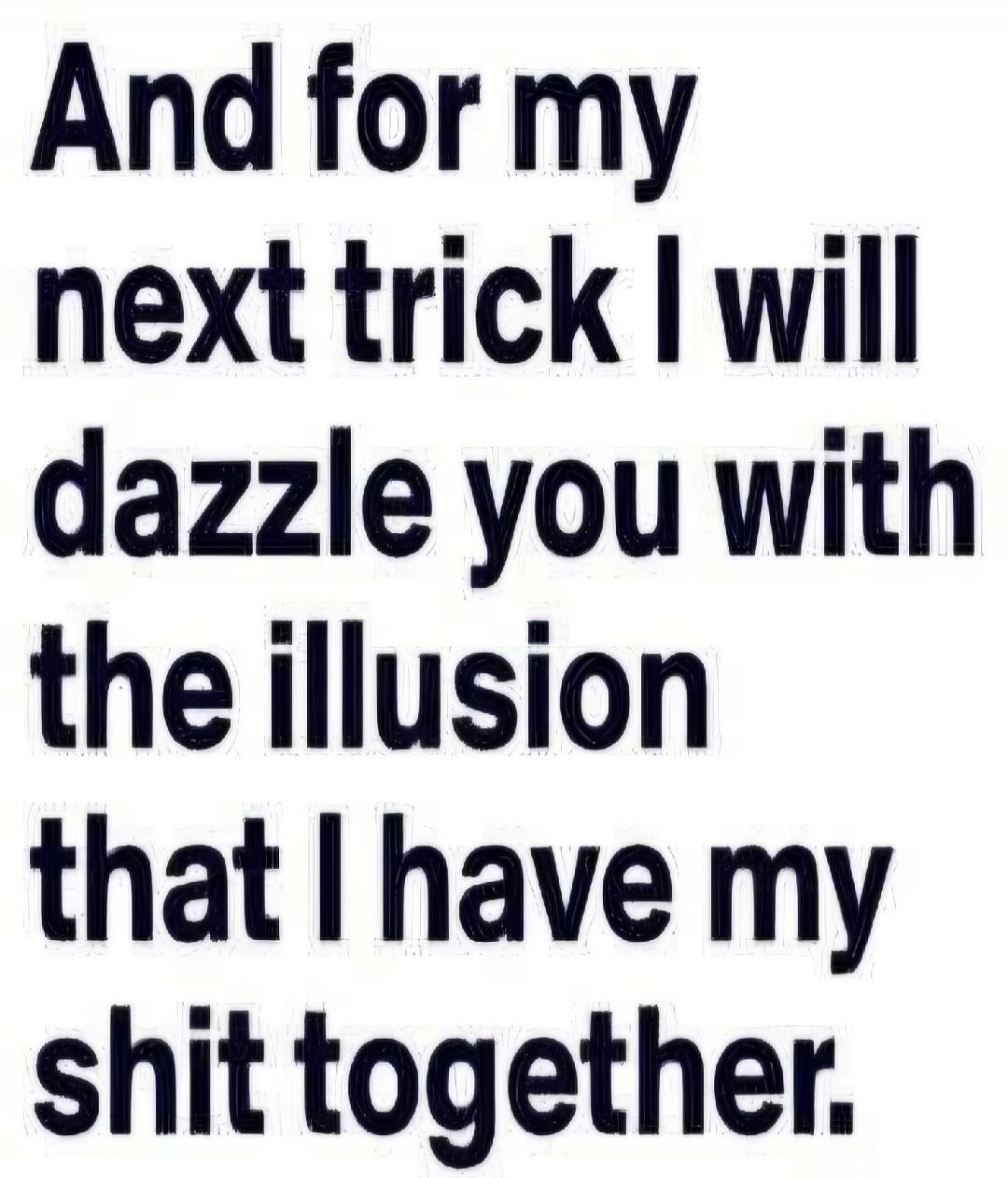 And for my next trick I will dazzle you with the illusion that I have my shit together.