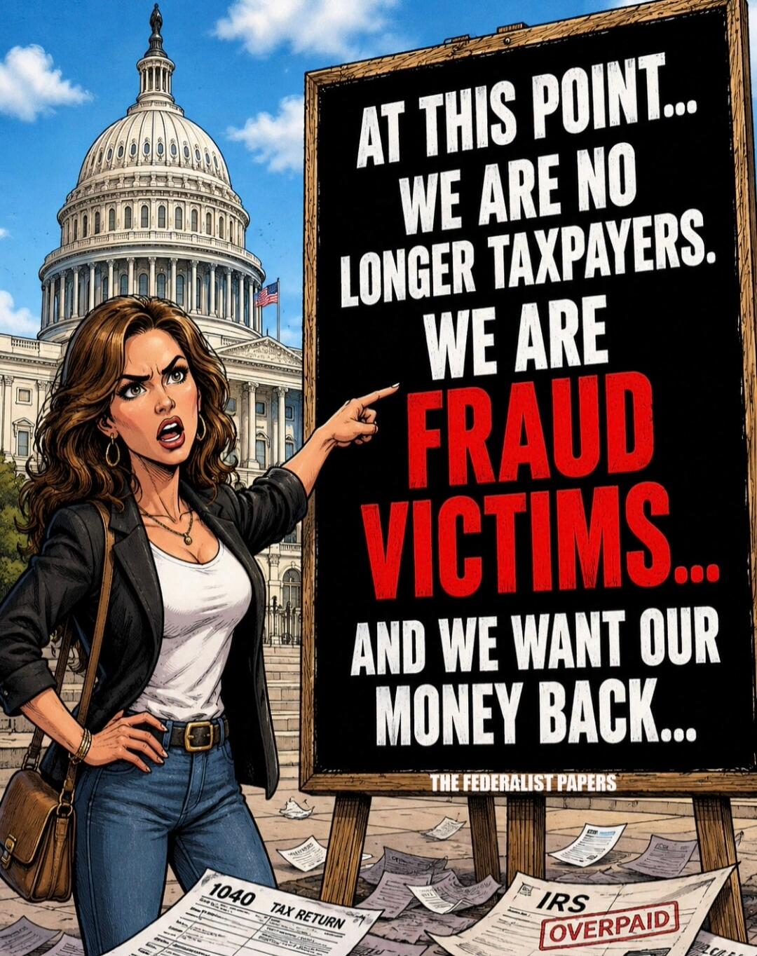 AT THIS POINT... WE ARE NO LONGER TAXPAYERS. WE ARE FRAUD VICTIMS... AND WE WANT OUR MONEY BACK... THE FEDERALIST PAPERS 1040 TAX RETURN IRS OVERPAID