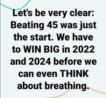 Ls be very clear Beating 45 was just the start We have to WIN BIG in 2022 and 2024 before we can even THINK about breathing