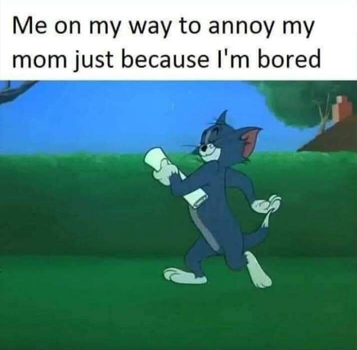 Me on my way to annoy my mom just because I'm bored