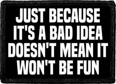 JUST BECAUSE IT'S A BAD IDEA DOESN'T MEAN IT WON'T BE FUN