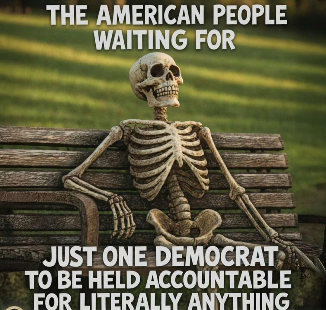THE AMERICAN PEOPLE WAITING FOR JUST ONE DEMOCRAT TO BE HELD ACCOUNTABLE FOR LITERALLY ANYTHING