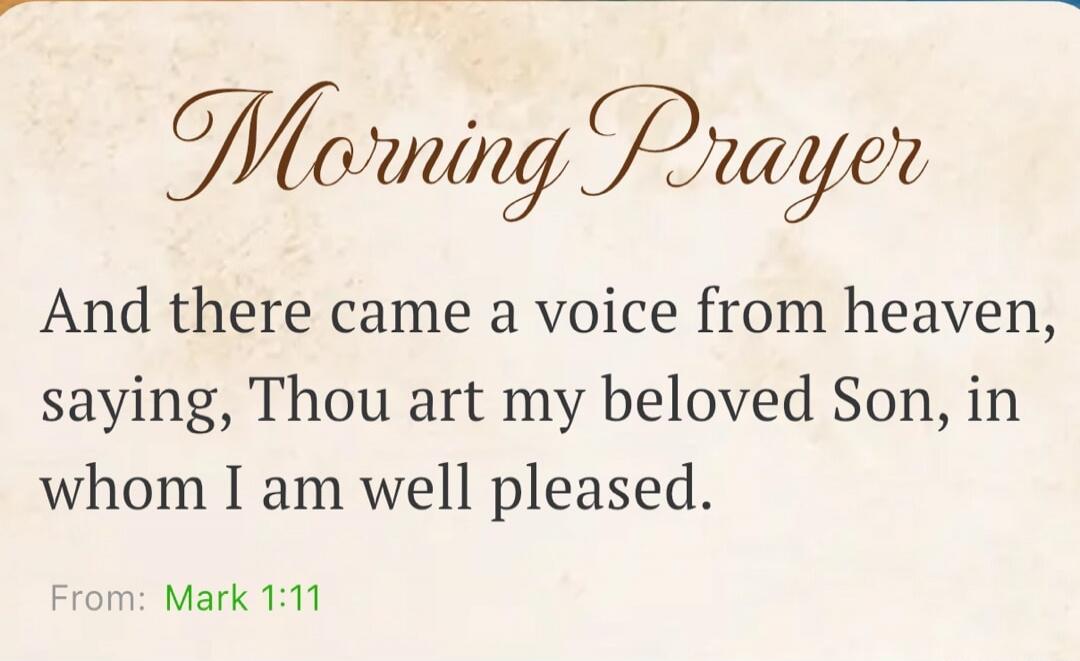 Morning Prayer And there came a voice from heaven, saying, Thou art my beloved Son, in whom I am well pleased. From: Mark 1:11