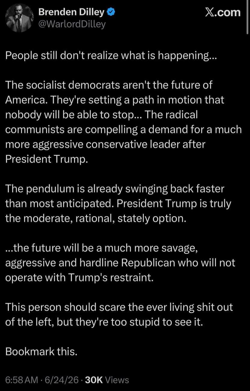 People still don't realize what is happening... The socialist democrats aren't the future of America. They're setting a path in motion that nobody will be able to stop... The radical communists are compelling a demand for a much more aggressive conservative leader after President Trump. The pendulum is already swinging back faster than most anticip