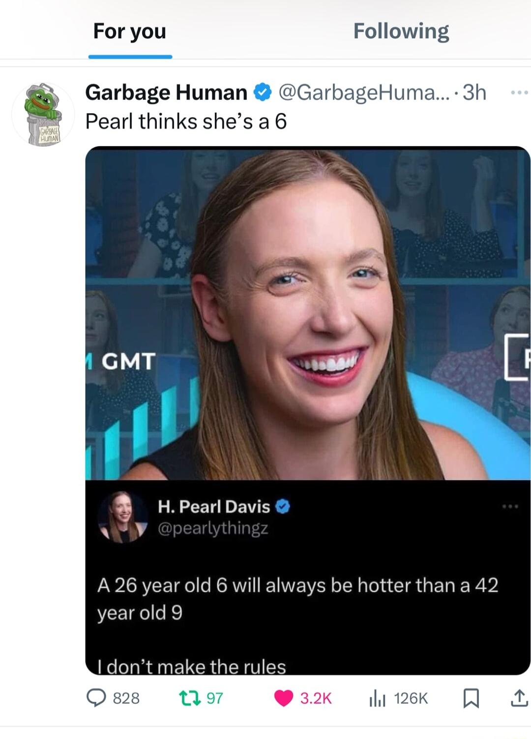 Foryou Following Garbage Human eHuma Pearl thinks shes a 6 LY CER R ENVEC L W ERGELE R yearold 9 dont make the rules