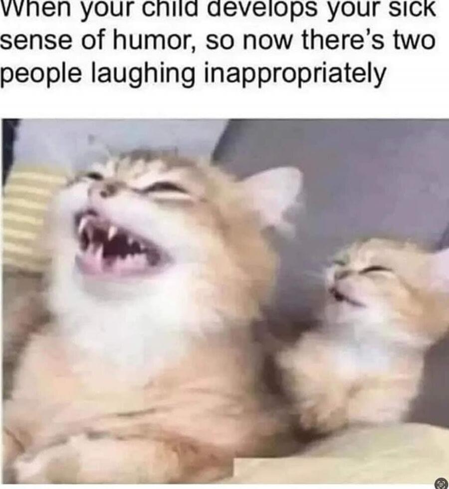 When your child develops your sick sense of humor, so now there’s two people laughing inappropriately