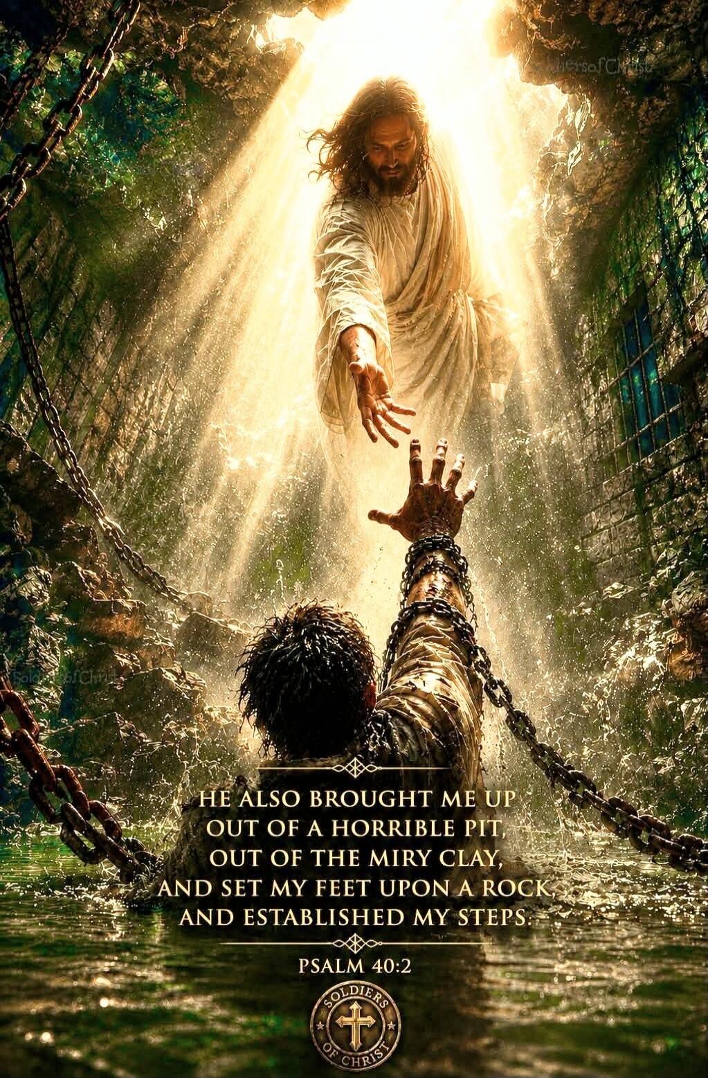 HE ALSO BROUGHT ME UP OUT OF A HORRIBLE PIT, OUT OF THE MIRY CLAY, AND SET MY FEET UPON A ROCK AND ESTABLISHED MY STEPS. PSALM 40:2 SOLDIERS OF CHRIST