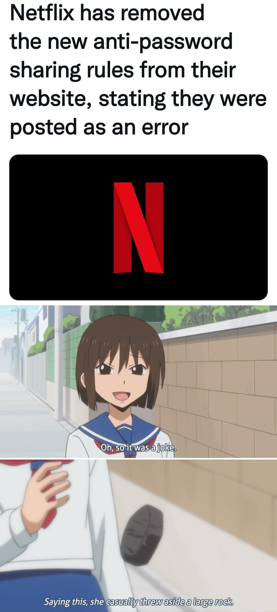 Netflix has removed the new anti password sharing rules from their website stating they were posted as an error