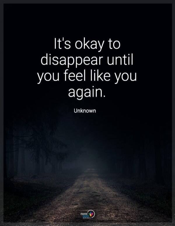 It's okay to disappear until you feel like you again. Unknown