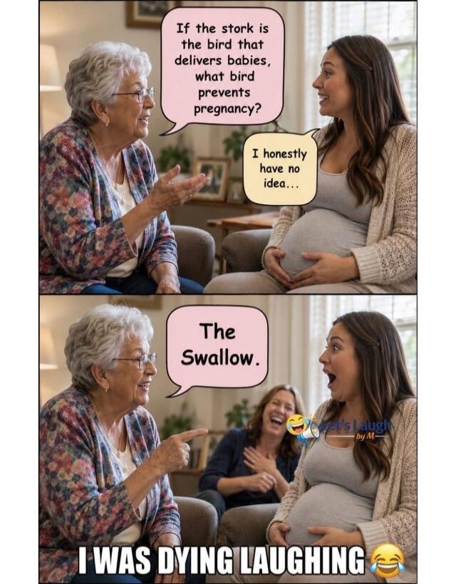 If the stork is the bird that delivers babies, what bird prevents pregnancy? I honestly have no idea... The Swallow. I WAS DYING LAUGHING