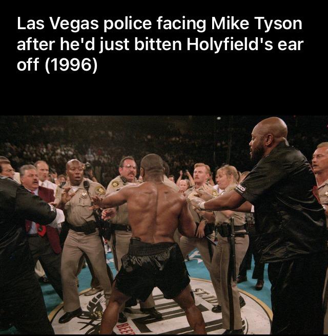 LAY EER ofo R T s N VT CRATET after hed just bitten Holyfields ear off 1996
