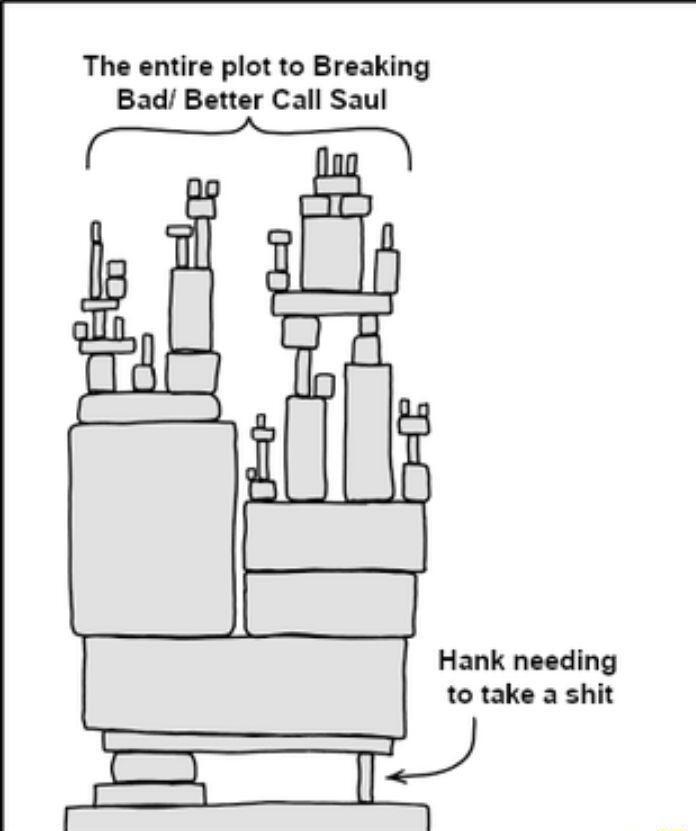 The entire plot to Breaking Bad Better Call Saul Hank needing to take a shit