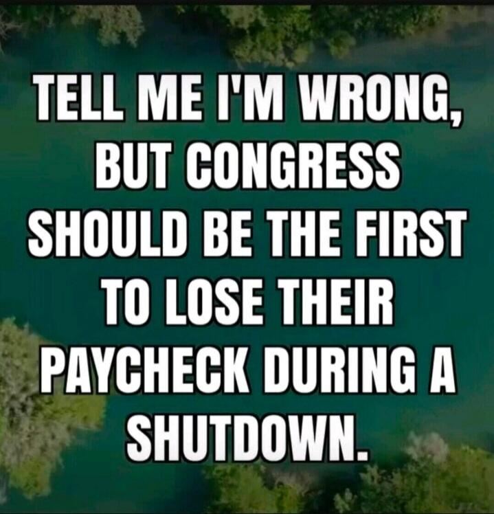 TELL ME I'M WRONG, BUT CONGRESS SHOULD BE THE FIRST TO LOSE THEIR PAYCHECK DURING A SHUTDOWN.
