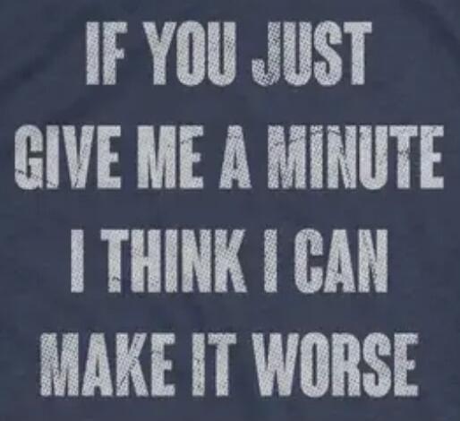 IF YOU JUST GIVE ME A MINUTE I THINK I CAN MAKE IT WORSE