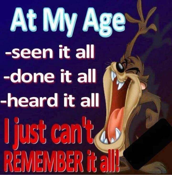 At My Age
-seen it all
-done it all
-heard it all
I just can't REMEMBER it all!