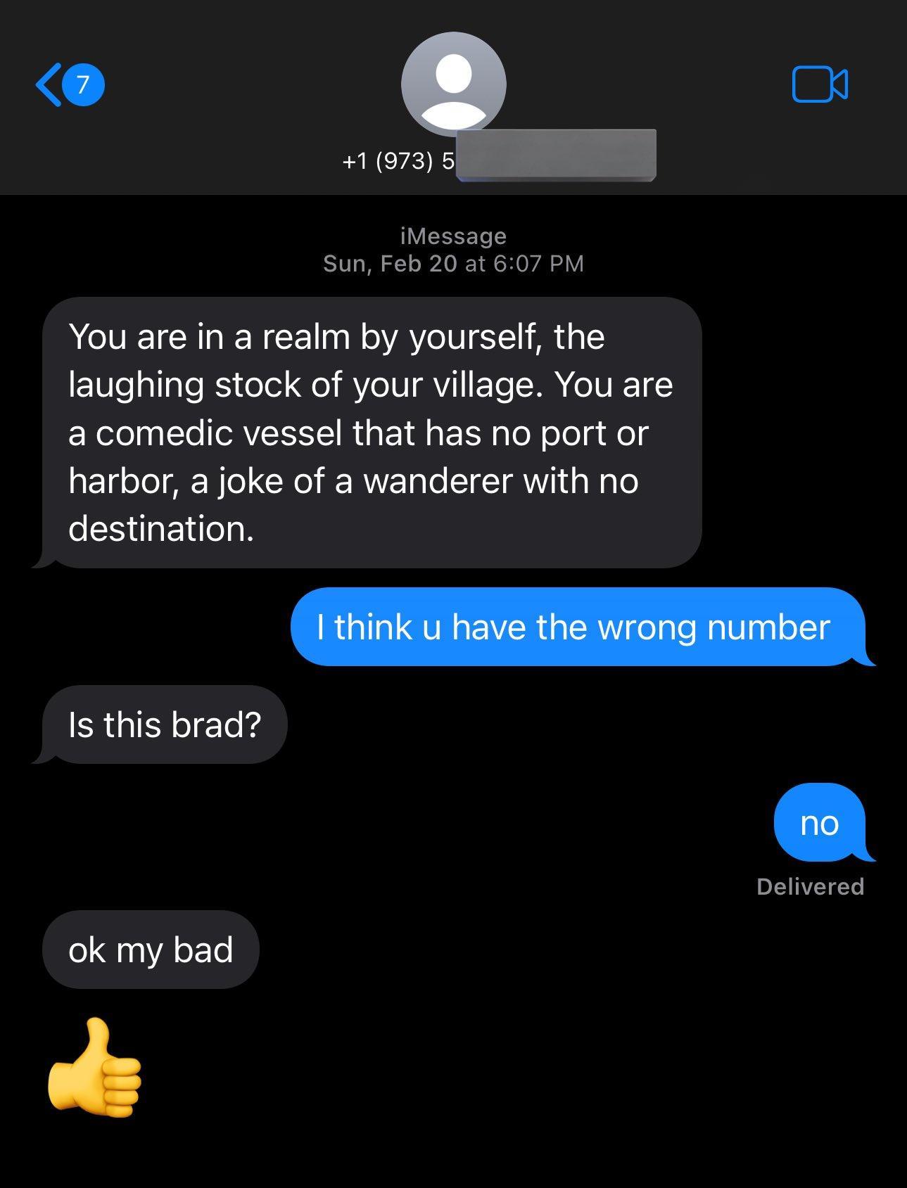 0 1973 5 iMessage Sun Feb 20 at 607 PM You are in a realm by yourself the laughing stock of your village You are a comedic vessel that has no port or harbor a joke of a wanderer with no CERE SRGESIET ok my bad o