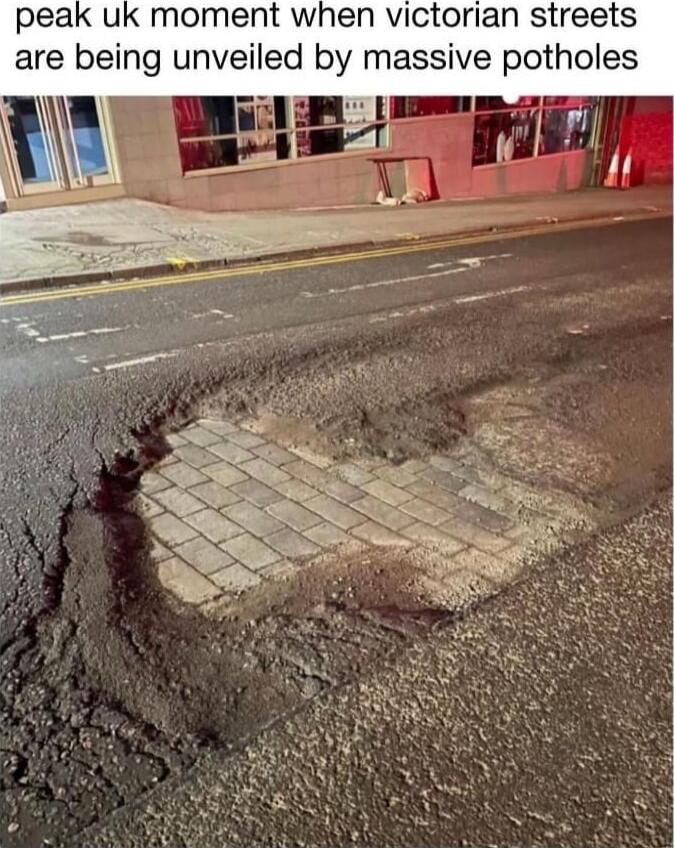 peak uk moment when victorian streets are being unveiled by massive potholes