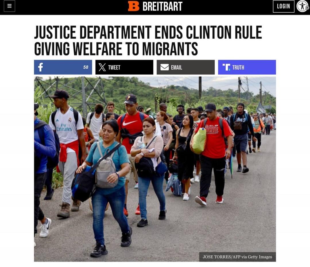 JUSTICE DEPARTMENT ENDS CLINTON RULE GIVING WELFARE TO MIGRANTS