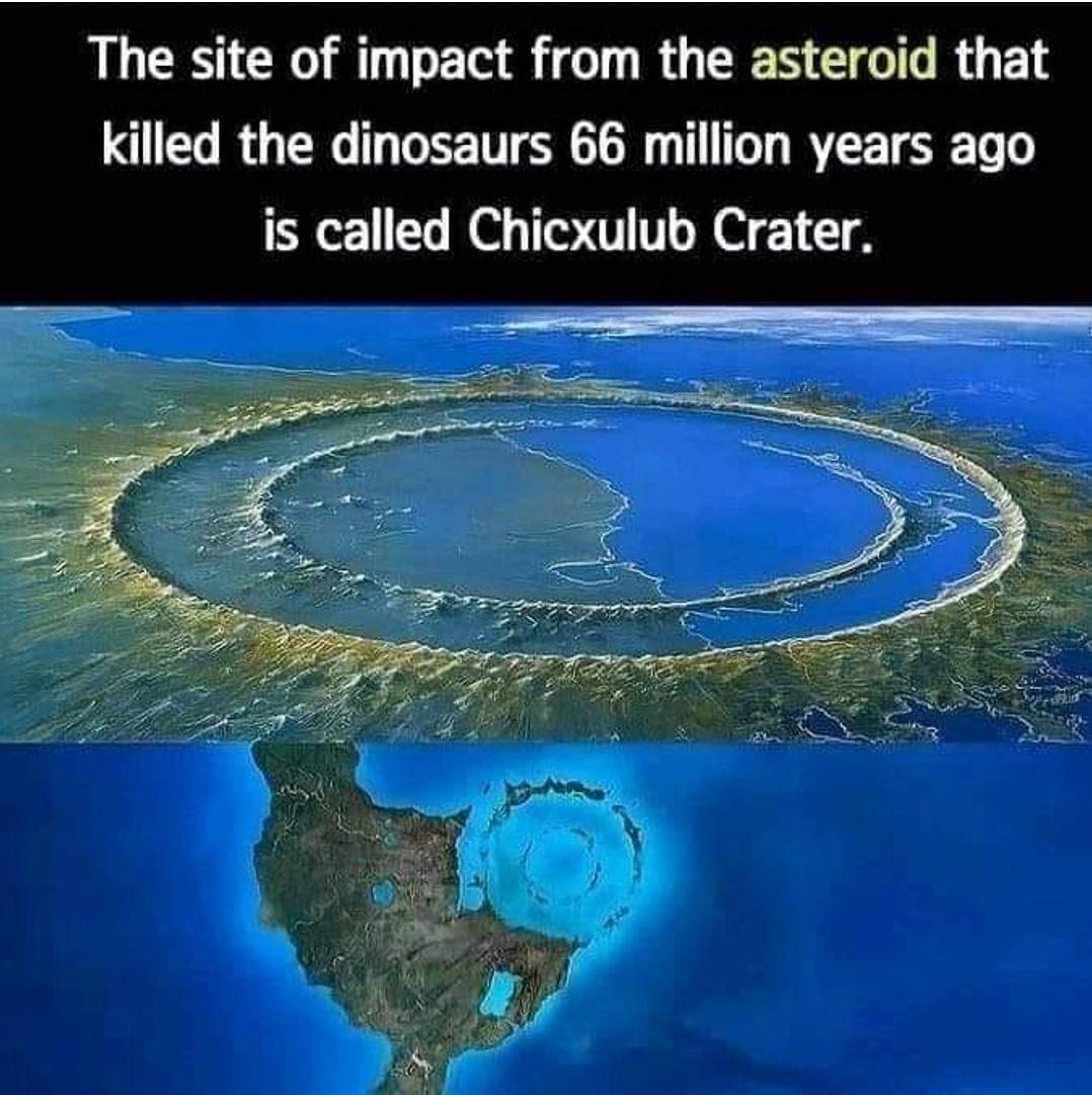 The site of impact from the asteroid that killed the dinosaurs 66 million years ago is called Chicxulub Crater