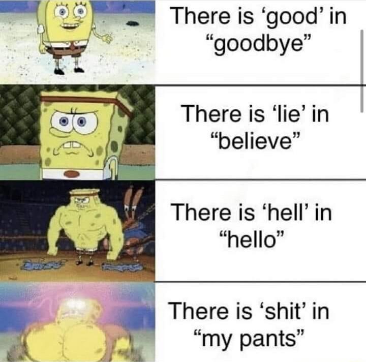 There is lie in believe There is hell in hello There is shit in my pants