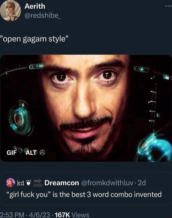 Aerith redshibe_ open gagam style a GIF AT xd Dreamcon fromkdwithluv 2d girl fuck you is the best 3 word combo invented 253 PM 4623 16 7K Views