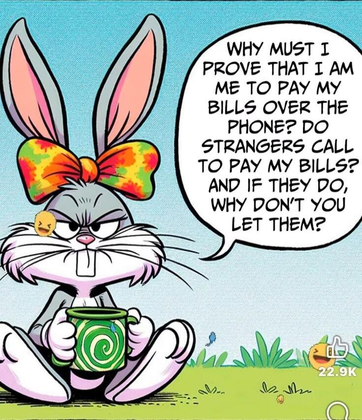 WHY MUST I PROVE THAT I AM ME TO PAY MY BILLS OVER THE PHONE? DO STRANGERS CALL TO PAY MY BILLS? AND IF THEY DO, WHY DON'T YOU LET THEM?