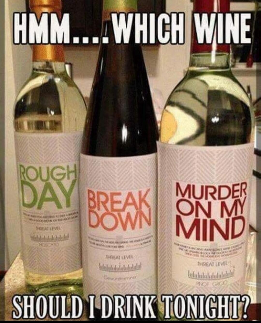 HMM... WHICH WINE SHOULD I DRINK TONIGHT? ROUGH DAY BREAK DOWN MURDER ON MY MIND