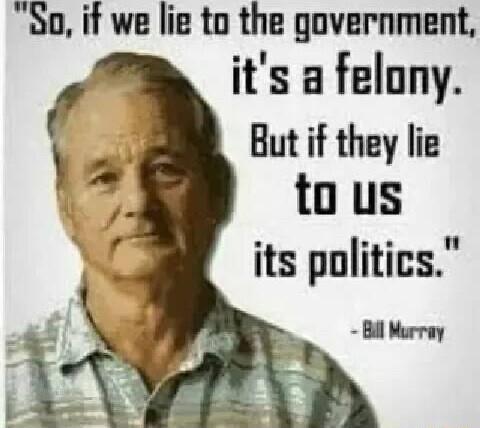 o it we lie to the government its a felony But if they lie tous its politics