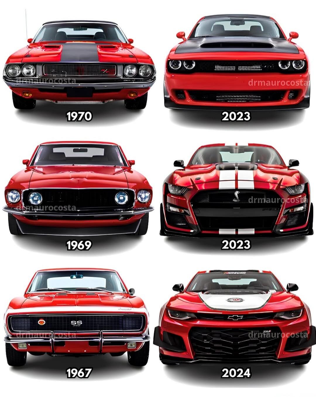 1970, 2023, 1969, 2023, 1967, 2024. Dodge Challenger, Ford Mustang, Chevrolet Camaro. SS, NASCAR. drmaurocosta.