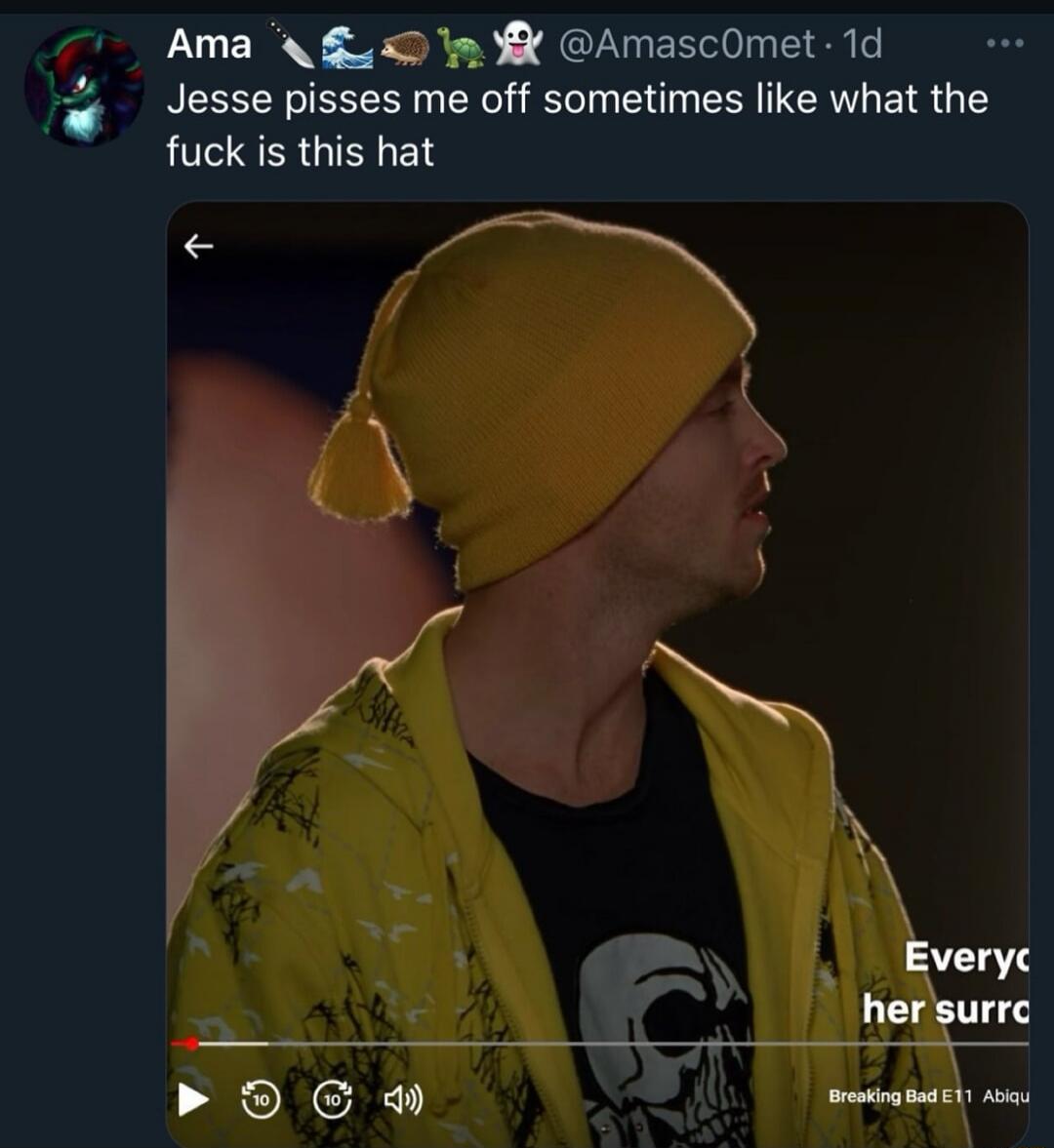 Jesse pisses me off sometimes like what the fuck is this hat