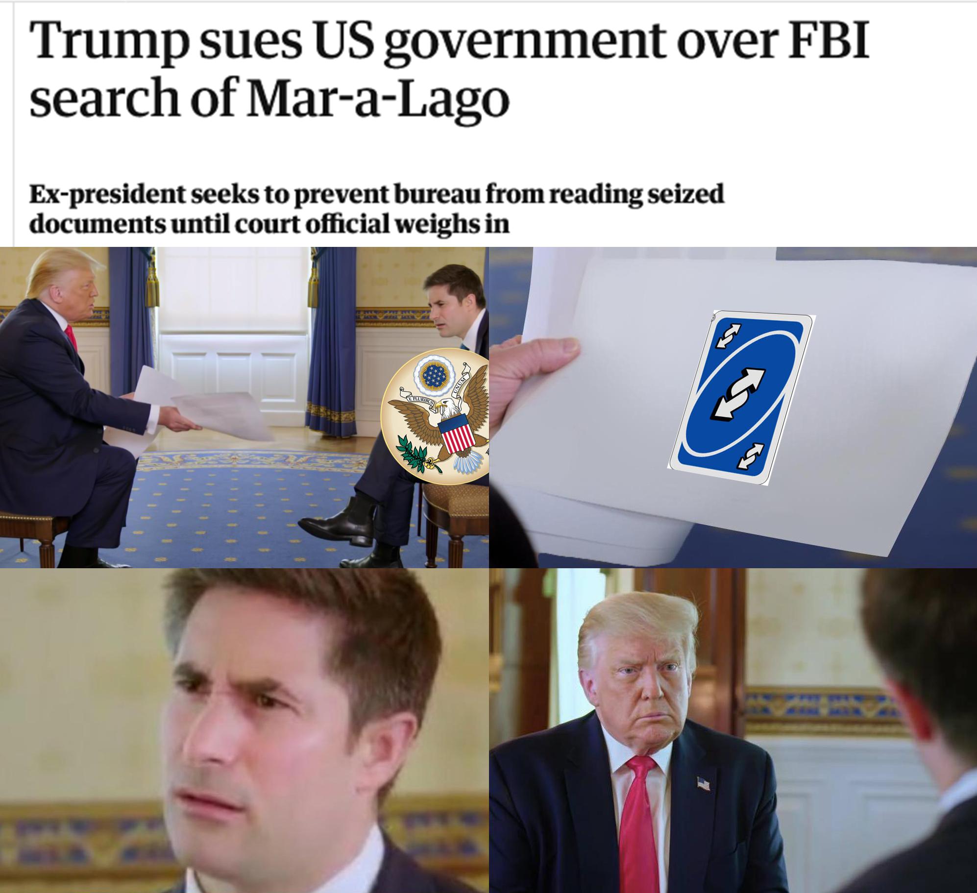 Trump sues US government over FBI search of Mar a Lago Ex president seeks to prevent bureau from reading seized documents until court official weighs in