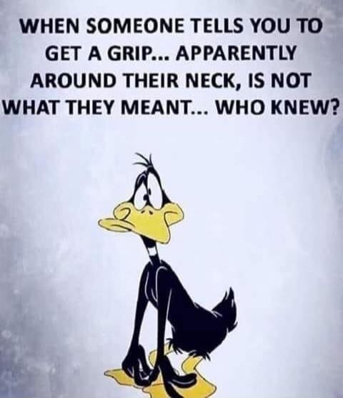 WHEN SOMEONE TELLS YOU TO GET A GRIP... APPARENTLY AROUND THEIR NECK, IS NOT WHAT THEY MEANT... WHO KNEW?