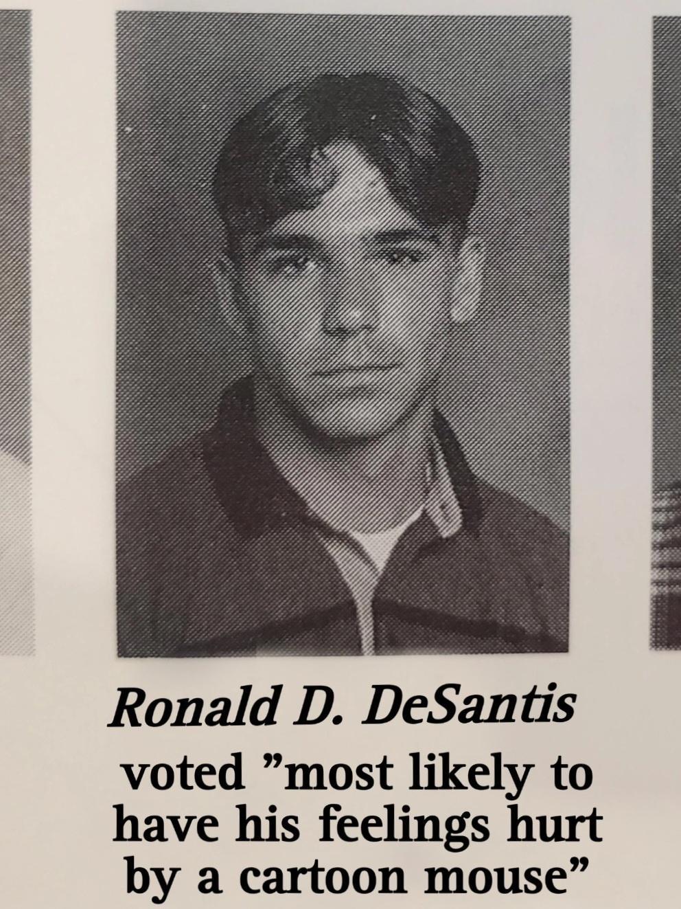 Ronald D DeSantis voted most likely to have his feelings hurt by a cartoon mouse