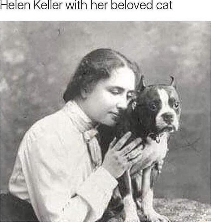 Helen Keller with her belovea cat