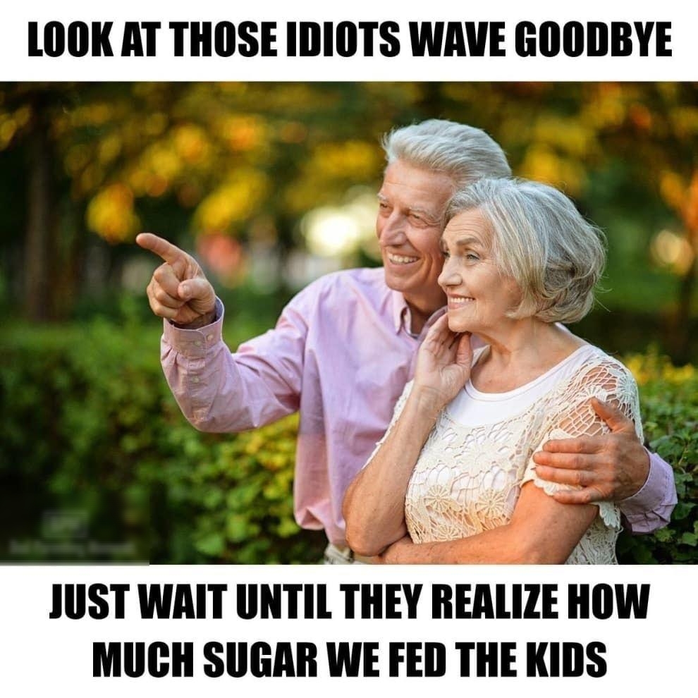 LOOK AT THOSE IDIOTS WAVE GOODBYE JUST WAIT IINIIlJ TIIY REALIZE IIllW MUCH SUGAR WE FED THE KIDS