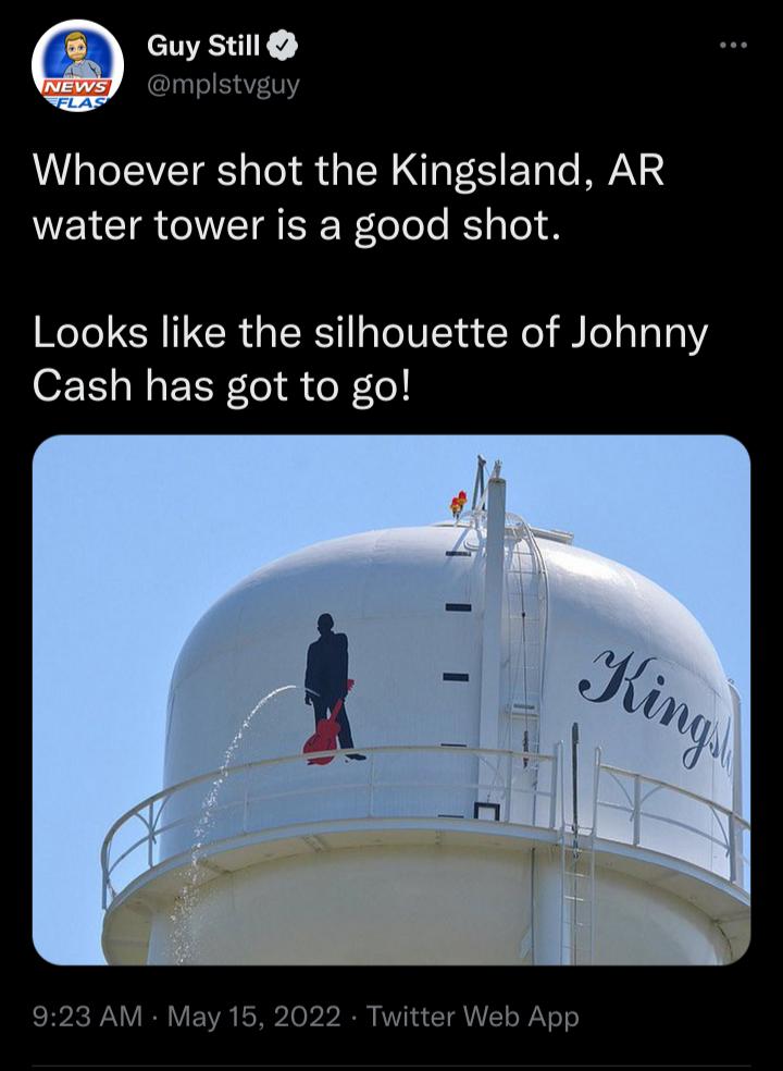 Guy Still 47 mplstvguy Whoever shot the Kingsland AR TR TSN ToTeTe S gTo 8 Looks like the silhouette of Johnny Cash has got to go 923 AM May 15 2022 Twitter Web App