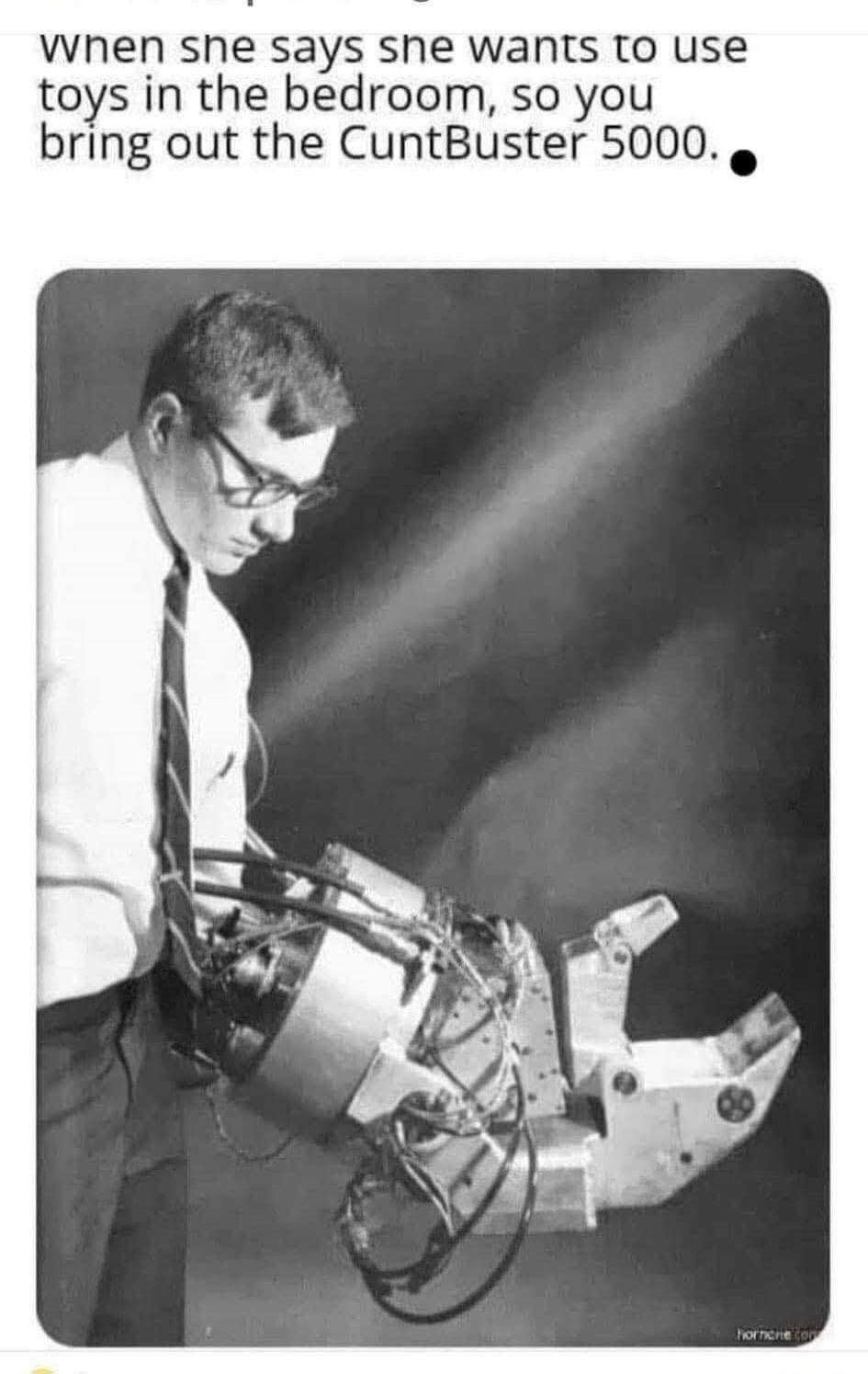 when she says she wants to use toys in the bedroom, so you bring out the CuntBuster 5000.