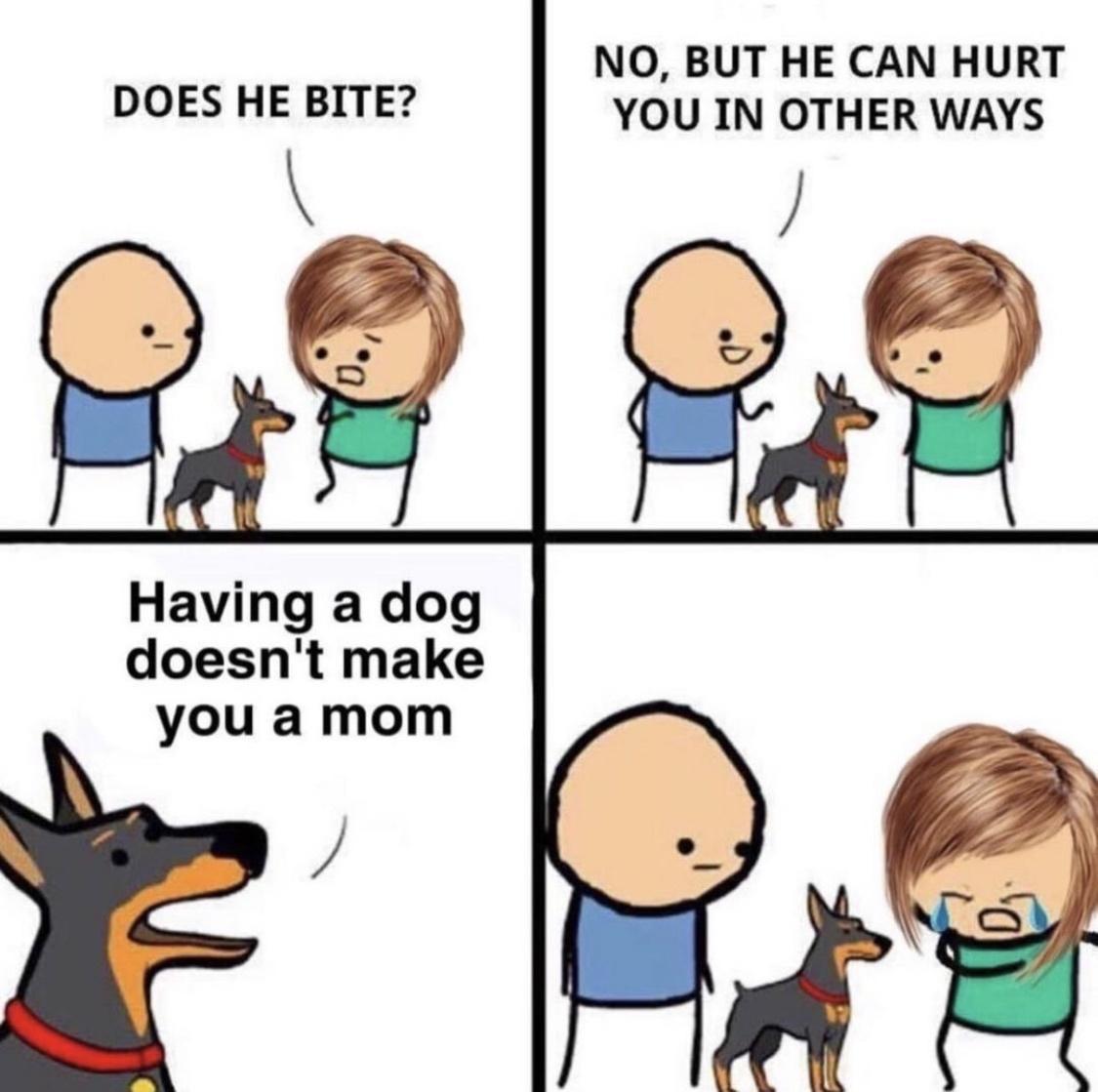 NO BUT HE CAN HURT YOU IN OTHER WAYS DOES HE BITE Having a dog doesnt make you a mom