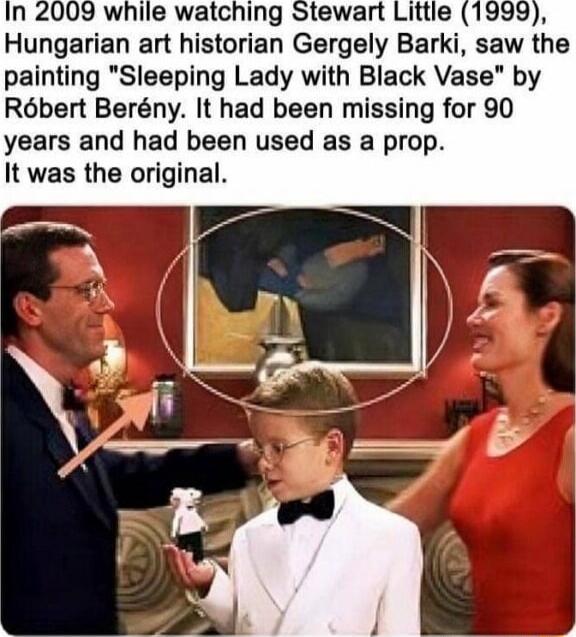 In 2009 while watching Stewart Little (1999), Hungarian art historian Gergely Barki, saw the painting 