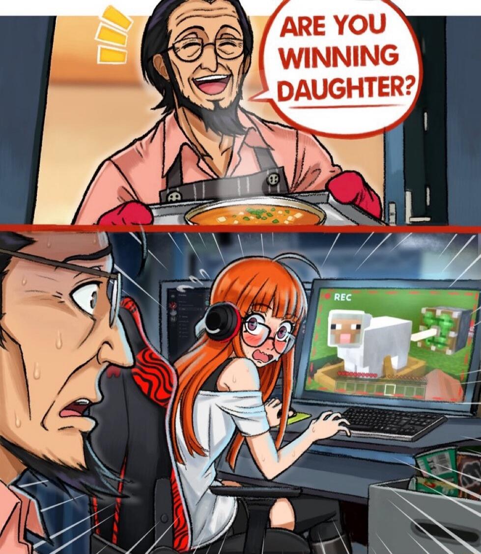 ARE YOU WINNING DAUGHTER?
REC
Minecraft-like game on screen