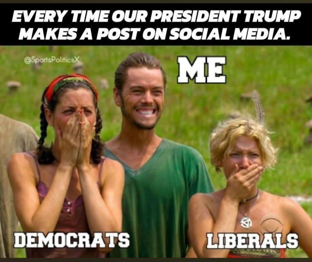 EVERY TIME OUR PRESIDENT TRUMP MAKES A POST ON SOCIAL MEDIA. ME DEMOCRATS LIBERALS
